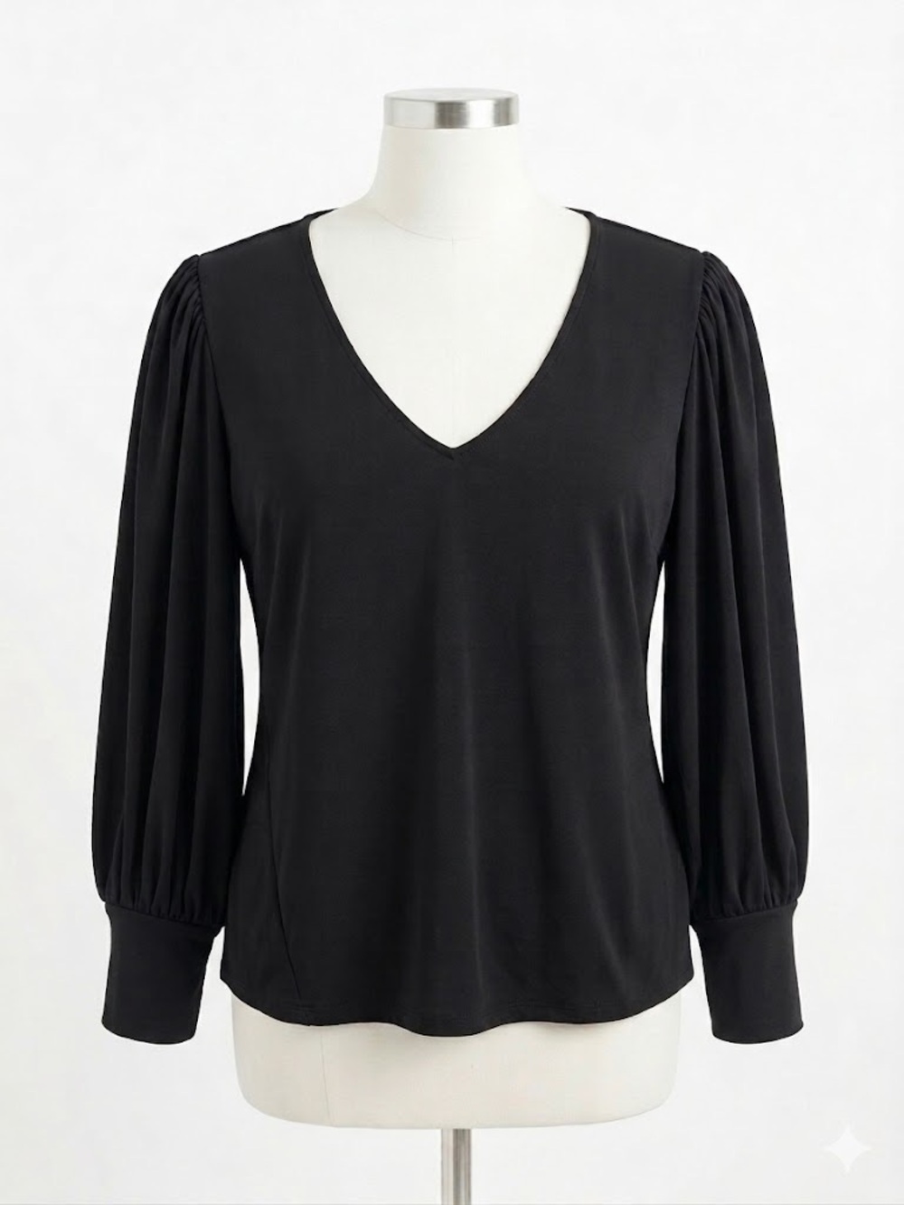 Eloquii Size 2X V-Neck Black Balloon Sleeve Women's Top